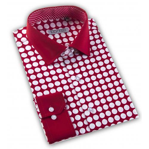 Luxton Red / White Polka Dot Cotton Blend Dress Shirt P009